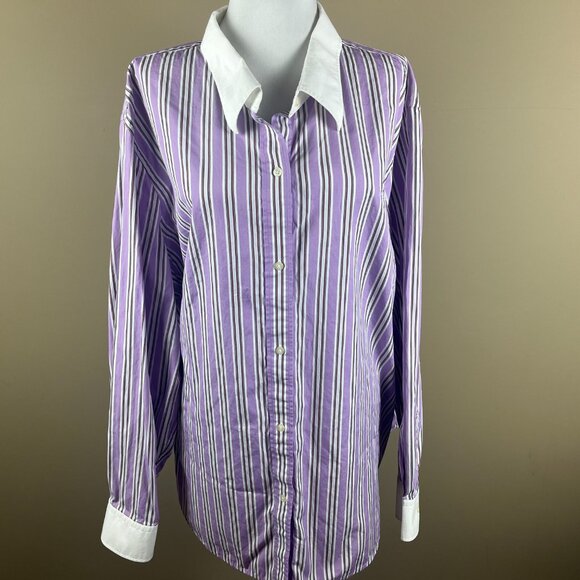Lauren Ralph Lauren Long Sleeve Blouse Plus Size 3X Purple White, Stripes - Picture 2 of 8